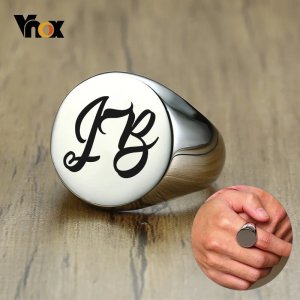 Vnox 20mm Custom Round Top Signet Rings for Men Stainless Steel Stamp Band Never Fade Personalize Engrave Male Anneau