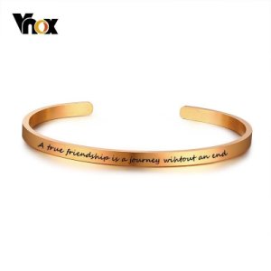 Vnox 585 Rose Gold Tone Stainless Steel Cuff Bangle Bracelets for Women A True Friendship is a Journey Without an end Love Gift