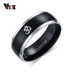 Vnox 8mm AUM OM Black Ring for Men Titanium Casual Simple Male Accessories Religious Faith Jewelry