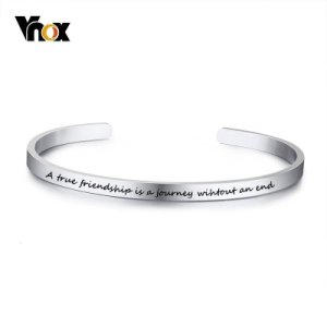 Vnox A True Friendship is a Journey Without an end. Premium Stainless Steel Women Men Cuff Bangle Bracelet Elegant Female Gift