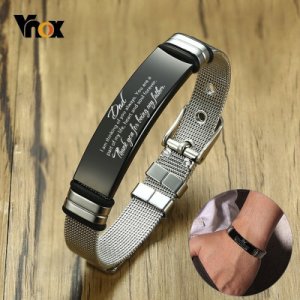 Vnox Adjustable Length TO DAD Bracelets for Men Mesh Watch Band with Soft Silicone Gasket Stainless Steel Pulseira Custom Gift