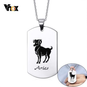 Vnox Aries Astrology Constellation Horoscope Zodiac Pendant Necklaces for Men Woman Free Custom Engraving Collar Accessory