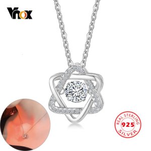 Vnox Bling Shinny CZ Stone Pendants for Women S925 Sterling Necklaces Party David Star Choker Hexagram Jewelry