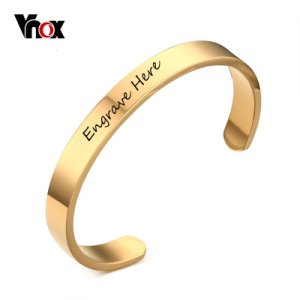 Vnox Bracelet Customized Jewelry Free Engraving Stainless Steel 6mm 8mm Men Jewelry Cuff Gold Color Personalized Open Bangle