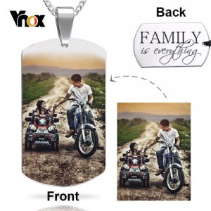 Vnox Colored Picture Image Personalize Dog Tag for Men Women Necklaces Stainless Steel Pendant Casual Birthday BFF Family Gift