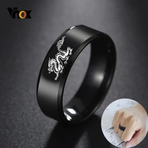 Vnox Cool Chinese Dragon Ring for Men Personalized Engraving 8mm Black Stainless Steel Punk Male Anel Gift for Him