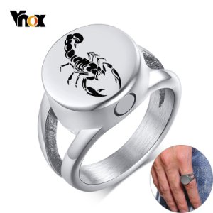 Vnox Cremation Ash Urn Ring for Men Glossy Heavy Stainless Steel Personalize Round Top Signet Ring Memorial Jewelry