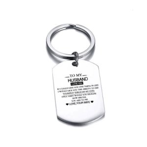 Vnox Customize Key Chain TO HUSBAND Hand Polished Stainless Steel Key Ring for Men Valentine's Day Gift to Him