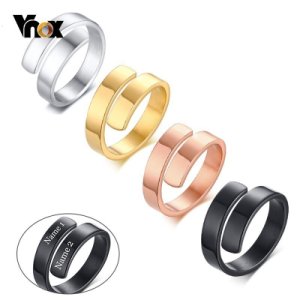 Vnox Free Customize Engraving Name Rings for Women Stainless Steel Adjustable Female Personalized Gift Jewelry