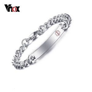 Vnox Free Engraved Medical Alert ID Bracelet Bangle for Women Stainless Steel Not allergic