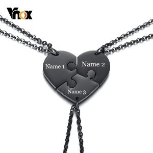 Vnox Free Personalized Engraving Name Best Friends Necklaces Friendship Heart Forever Love Pendants Set(Set of 3)