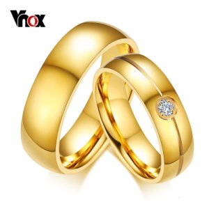 Vnox Gold Color Engagement Promise Finger Ring 6MM Stainless Steel Wedding Ring for Women Men Personalized  Valentine's Day Gift