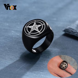 Vnox Men's Cool Satan Lucifer Signet Rings Black Color Stainless Steel Rock Punk Custom Engrave Male Jewelry