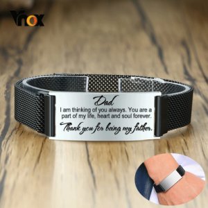 Vnox Men Stylish Mesh Chain Bracelets Personalize Engrave Stainless Steel ID Love Dad Custom Gifts for Him Length Adjustable