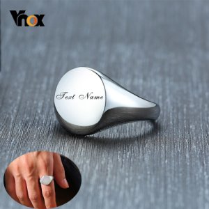 Vnox Men Woman Signet Ring with Personalize Engrave Name Love Date Info Service Custom Unisex Jewelry