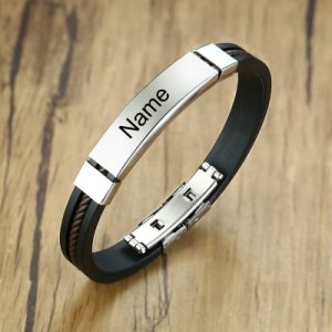 Vnox Mens Casual Silicone Bracelets for Woman Free Personalized Engraving Name Love Words pulsera masculina