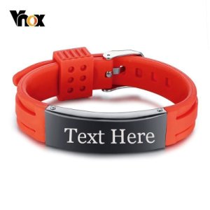 Vnox Mens Silicone Sport ID Bracelets for Women Custom Engraving Name Plate Unisex Strap Bracelet -Choose Your Color