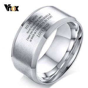 Vnox Mom Dad Love Is Never Absent To My Son Courage Rings for Men Family Love Christmas New Year Gifts