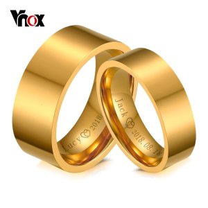 Vnox Personalize His and Hers Wedding Ring Gold Color Engagement Rings for Women and Men Jewelry