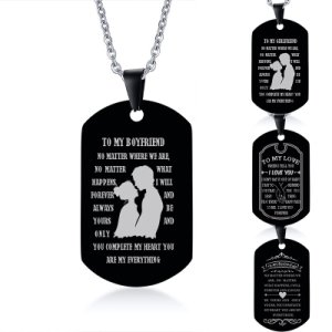 Vnox Personalize Love Info Necklaces for Men Women Black Stainless Steel Dog Tag Pendant Custom Gifts for His and Her
