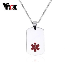 Vnox Personalized Medical Necklaces & Pendants 316l Stainless Steel Trendy ID Jewelry Provide Engraved Name