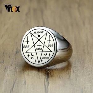 Vnox Personalized Mens Signet Ring Leviathan Cross Stamp Stainless Steel Chunky Fraternal Rings Anti Allergy Custom Gift for Him