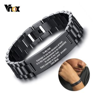 Vnox To My Son Courage Inspire Stainless Steel Bracelets for Men Chunky Watch Band Links Wrist Band Tough Man Pulseira Dropship