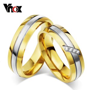 Vnox Trendy Wedding Ring 316l Stainless Steel Metal CZ Zircon Stone Finger Jewelry