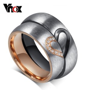 Vnox Vintage Love Puzzle Heart Ring for Valentines Wedding Engagement for Female / Male Personalize Engraving Couple Jewelry