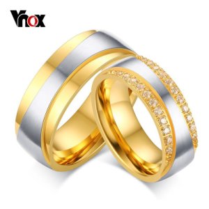 Vnox Women Men Engagement Ring Engrave Name Luxury CZ Zirconia Gold-color Wedding Ring Love Jewelry US Size