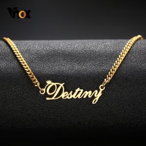 Vnox Women's Personalize Name Stainless Steel Necklaces for Men Unisex Custom Gifts Jewelry and Gold Tone
