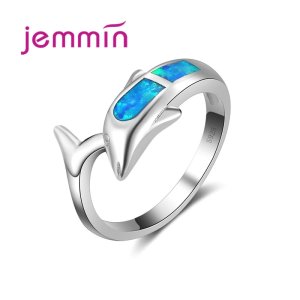 Wholesale & Retail Lovely Dolphin Ring New 925 Sterling Silver Blue Fire Opal Rings for Women Fine Jewelry Best Gifts