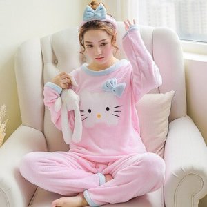 Winter Flannel warm pajamas korean cute cartoon Pajama Set Fashion pijama mujer Leisure Home Cloth pink pyjamas women Sleepwear