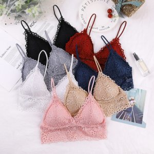 Women Deep V Bra Female Lace Tube Top Sexy Lace Summer Bras Underwear Top With Chest Pad