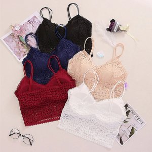 Women's Tube Tops  Sexy Lace Floral Underwear  Lady Padded Bralette V Neck None Closure Female Tank Crop Top