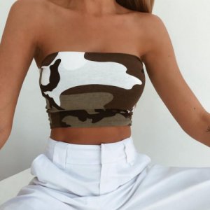 Women Strapless Bustier Crop Top Bodycon Bandeau Camisole Camouflage Tank Tube Tops Fashion 2019 Women Shirt