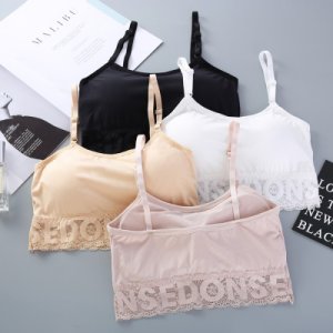 Women Straps Tube Tops Summer Letters Bandeau Tops Knitting Padded Bra Wrapped Chest