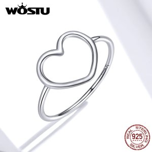 WOSTU 100% 925 Sterling Silver Heart Ring For Women Wedding Engagement Simple Rings Finger Party Fashion Jewelry Gifts CQR641