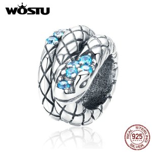 WOSTU 100% 925 Sterling Silver Retro Snake Texture Charms Fit Original Bracelet Pendant For Women Necklace DIY Jewelry CQC1351