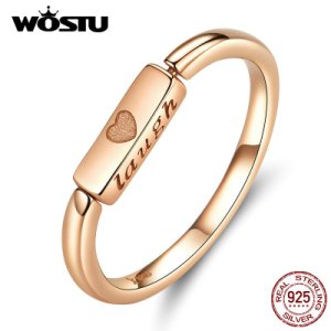 WOSTU 100% Real 925 Sterling Silver Golden Color Rings Noble Rectangle With Laugh & Love Rings For Women Jewelry Making DXR587