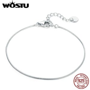 WOSTU 100% Real 925 Sterling Silver Simple Bracelet Delicate Snake Bone Bracelet For Women Wedding Fashion Fine Jewelry CQB153