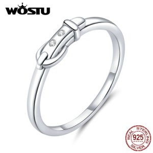 WOSTU 2020 NEW 925 Sterling Silver Belt Buckle Ring Retro Geometric Finger Ring For Women Wedding Party Fashion Jewelry CQR645