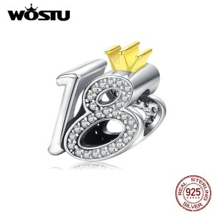 WOSTU 925 Sterling Silver 18-year-old Birthday Bead Charms Fit Original Bracelet Necklace Adult Ceremony Jewelry Gift CTC131
