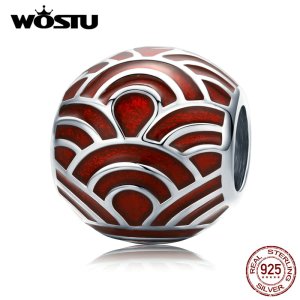 WOSTU 925 Sterling Silver Chinese Red Lantern Beads Lucky Charm Fit Original Bracelet Pendant New Year Present Jewelry CTC133