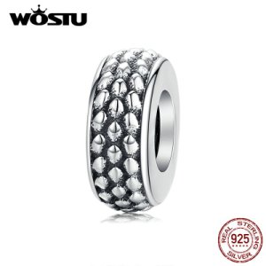 WOSTU 925 Sterling Silver Dragon Scale Carving Stopper Silicone Spacer Beads Fit Original Bracelet Bangle DIY Jewelry CQC1398
