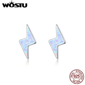 WOSTU Authentic 925 Sterling Silver Bright Lightning Opal Stud Earrings For Women Tiny Earrings Fashion Party Jewelry CQE860
