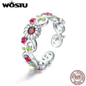 WOSTU Classic Real 925 Sterling Silver Branch Flower Ring Finger Wedding Engagement Ring For Women Luxury Rings Jewelry CTR023