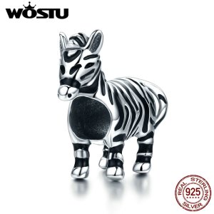 WOSTU Design Real 925 Sterling Silver Zebra Horse Animal Beads fit Original Charm Bracelet For Women Fashion Jewelry Gift CQC550