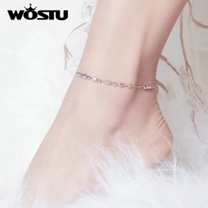 WOSTU Genuine 100% 925 Sterling Silver Anklet Little Ball Simple 26cm Anklet For Women Fashion Silver 925 Jewelry CQT010