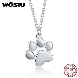 WOSTU High Quality 925 Sterling Silver Cute Dog Footprints Link Pendant Necklace For Women Girlfriend Lovely Jewelry Gift CQN275